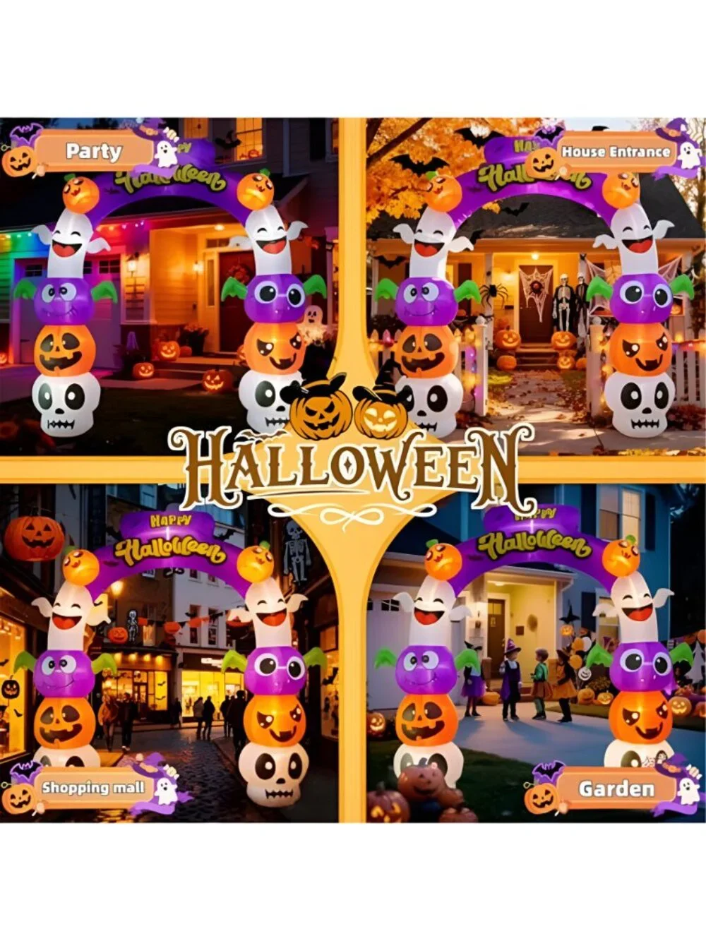 8FT Halloween Inflatable Archway with LEDs, Pumpkins & Ghosts